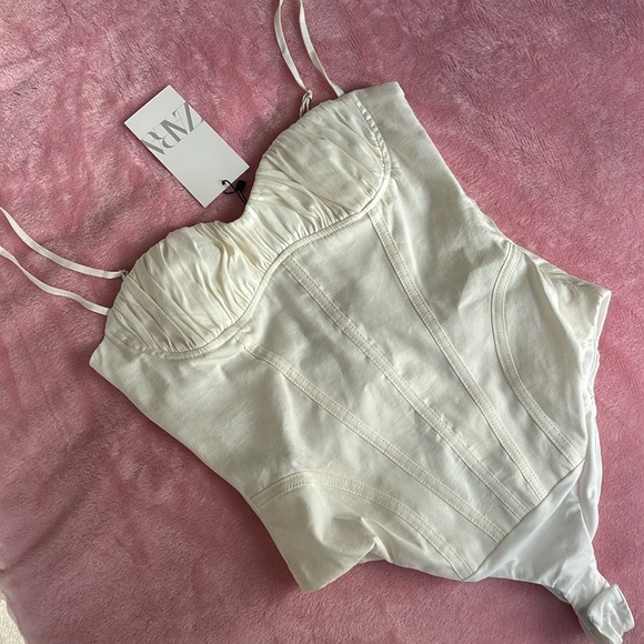 🤍Zara Linen Blend Corset Style Bodysuit - Picture 1 of 12